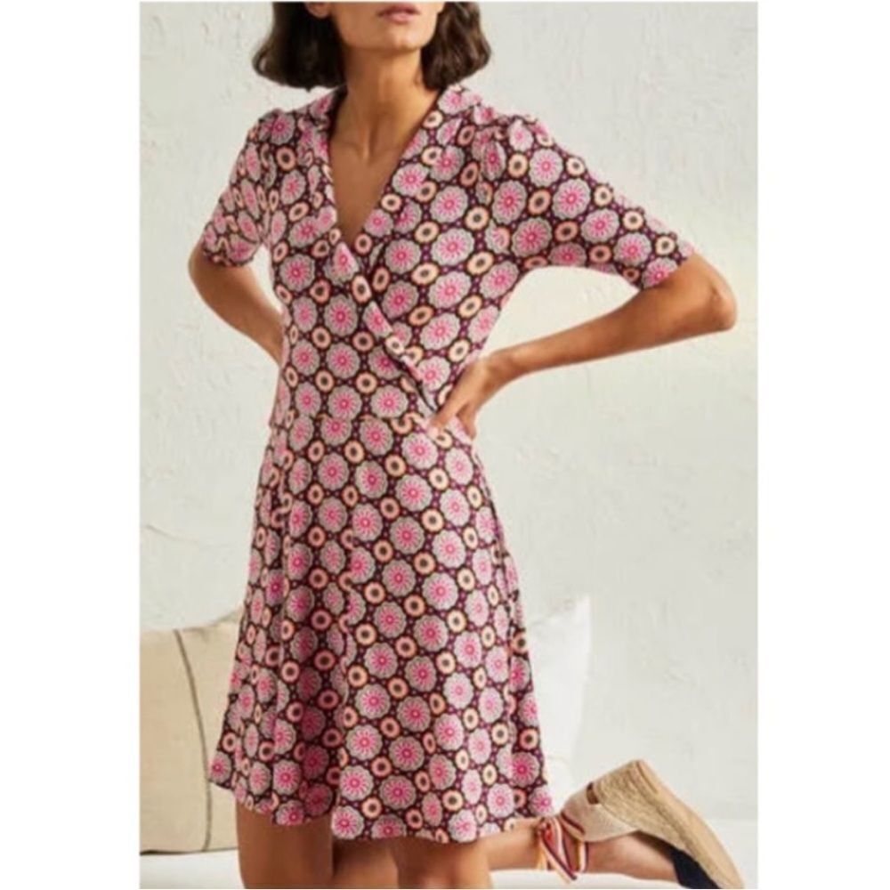 Boden Fixed Wrap Floral Print Jersey Dress 2P